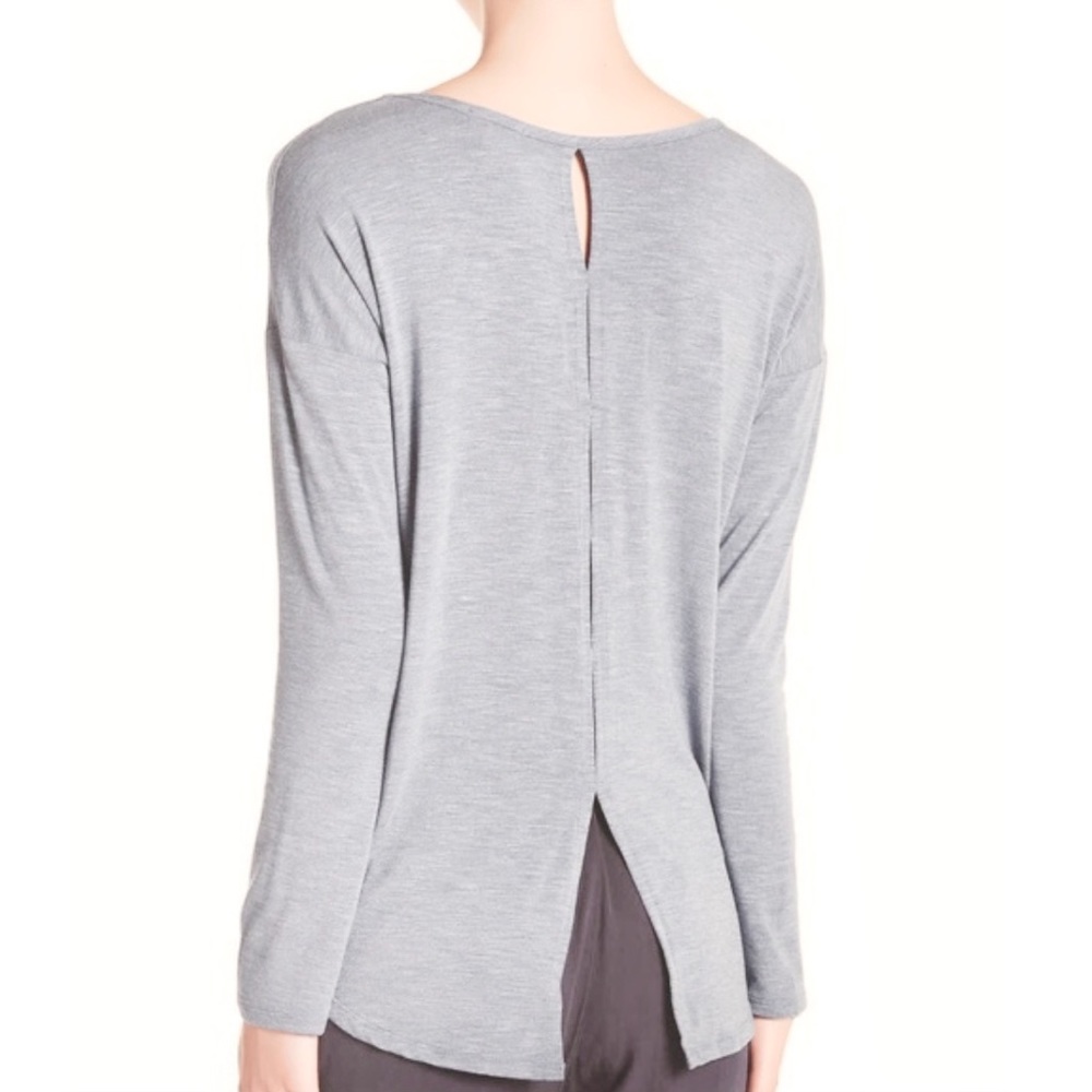 Splendid Cutout Split Open Back Long Sleeve T-shirt Top Gray Size Medium